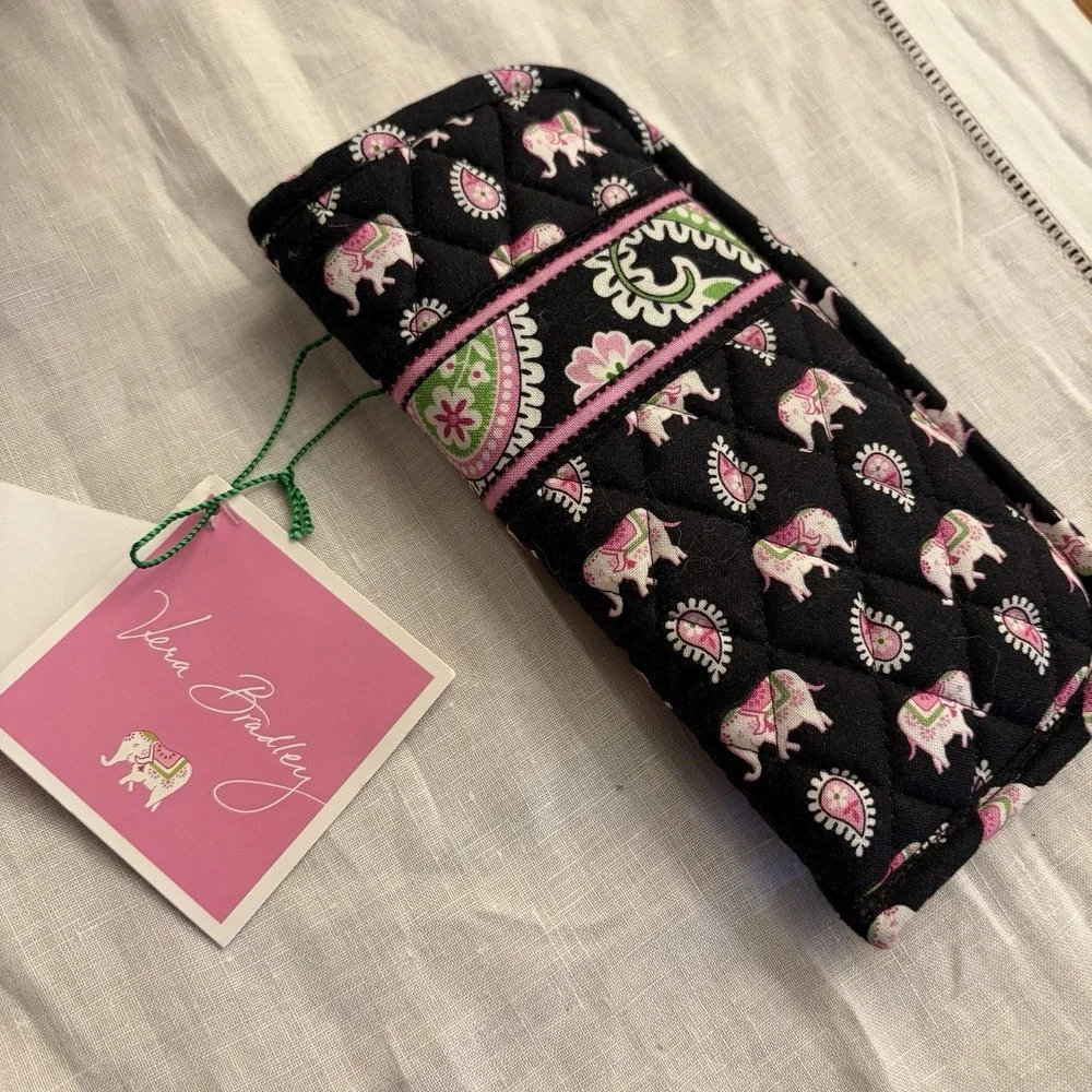 Vera Bradley Pink Elephants Black Eyeglass Case Retired NEW W tags Charming Pink